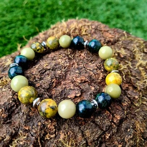 Smaragd, Hummeln Jaspis & Avocado Jaspis Heilarmband 10 mm - Bild 1 von 8