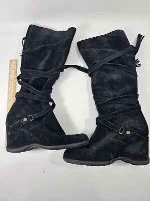Botas de mujer A.N.A talla 8M negras de gamuza con tiras y cremallera GC Foto 1 de 4