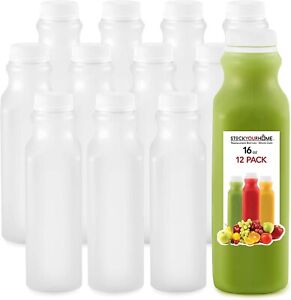 16 Oz Empty Plastic Juice Bottles with Tamper Evident Caps - 12 count