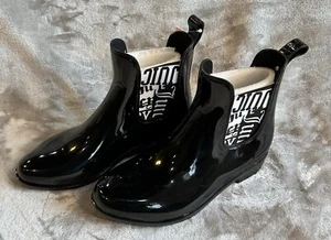 Juicy Couture Romance Rain Boots Womens Sz 6 Black White Waterproof Fashion Cute - Picture 1 of 7