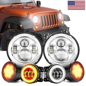 For Jeep Wrangler JK 2007-2018 Combo DOT 7'' LED Headlights Turn Fog Lights Kits - Picture 1 of 24