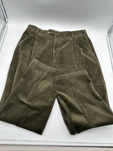 80s Jos. A. Bank Men'sCorduroy Pants Sz 38Rx30 Olive Green Pleated Cuffed USA - Picture 1 of 9