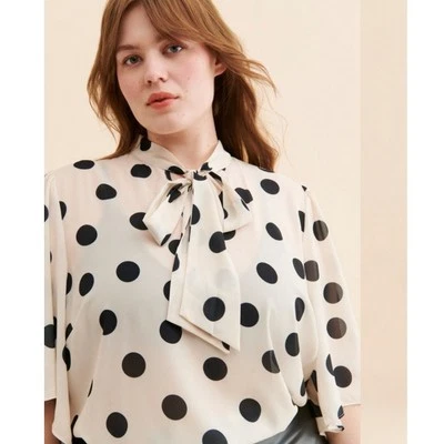 Eloquii Bow Front Polka Dot Blouse 24 Secretary Retro Pinup Career Feminine - Image 1 of 4