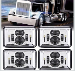 4 PIEZAS 4x6' Faros LED Cromados Alta Baja Viga Sellada Repuesto Rectangular CROMO - Imagen 1 de 10