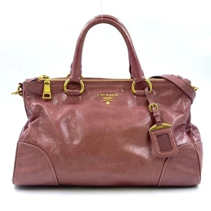 Bolso de hombro PRADA Vitello de cuero brillante de 2 vías dorado rosa usado Italia - Imagen 1 de 15