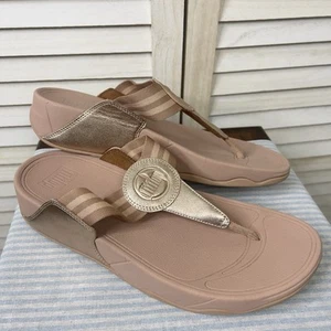 FitFlop Sandals Walkstar Rose Gold Slip On Open Toe Strappy Flat Slides Size 10 - Picture 1 of 13