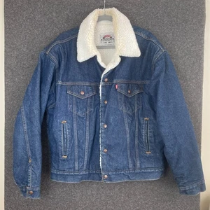 Vintage Levis Sherpa Lined Trucker Jacket Denim Mens L Dark Blue - Picture 1 of 7