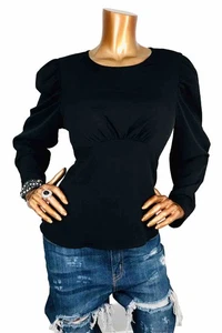 Express M Top NWT $54 Stretch Long Sleeves Blouse Black Soft Easywear Crew Neck - Picture 1 of 10