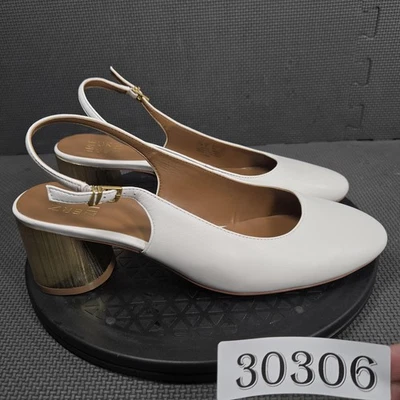 Sapatos Naturalizer Feminino Tamanho 11M Couro Branco Lane Slingback Salto Bloco Vestido - Imagem 1 de 4