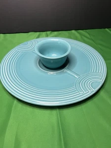 Fiesta Turquoise Blue 2 Piece Chip & Dip Set Art Deco Fiestaware Homer Laughlin - Picture 1 of 11