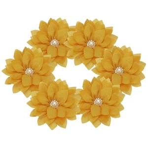 Flor de gasa con diamantes de imitación de 2,36 pulgadas, apliques de tela de 6 piezas, amarillo - Imagen 1 de 7