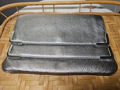 Michael Kors leather silver gunmetal foldover clutch bag new - Изображение 1 из 4