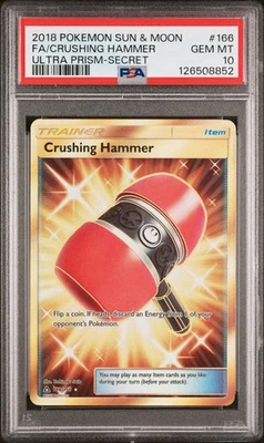 POKEMON ULTRA PRISM CRUSHING HAMMER #166 SECRET RARE PSA 10 GEM MINT #126508852 - Image 1 of 2