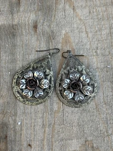 Drop Dangle Earrings Brass Copper Rose Tear Drop Shape - Picture 1 of 4