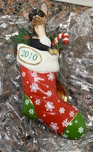 2010 Danbury Mint Chihuahua Dog in Christmas stocking Holiday Adventure Ornament - Picture 1 of 6