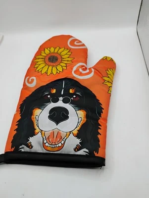 Oven Mitt Orange With Sunflowers And Dog Vtg - Image 1 of 4