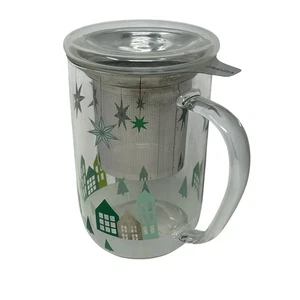 DAVIDs TEA Nordic Mug Double Walled Glass Winter Village Infuser Lid Set Star - Bild 1 von 13