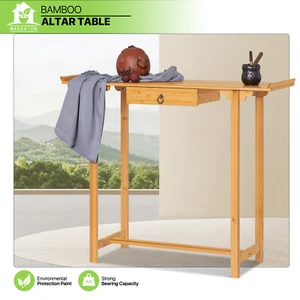 39"Natural Bamboo Chinese Antique Vintage Console Altar Desk Side Table w/Drawer - Picture 1 of 9