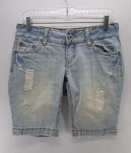 Amethyst Shorts Women 5 Blue Y2K Bermuda Denim Ripped Low Rise Cotton Juniors - Picture 1 of 10