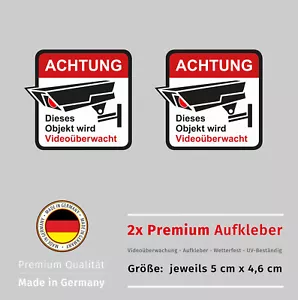 2x Aufkleber Achtung Videoüberwachung Alarmanlage Alarm UV-Beständig Wetterfest - Bild 1 von 2