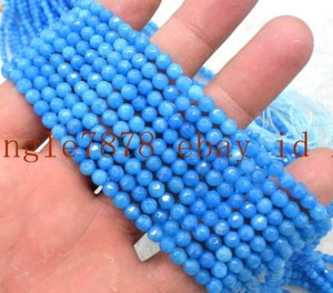 Natural 4mm Faceted Blue Aquamarine Round Gemstone Loose Beads 15" AAA+ - Picture 1 of 12