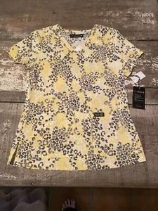 Koi basics Women's scrub top xs nwt cute leopard print fun yellow gray grey - Picture 1 of 5