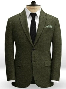 Traje de hombre verde oliva tweed muesca solapa fiesta graduación novio esmoquin trajes de boda - Imagen 1 de 9