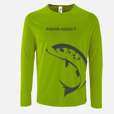 FISHIN ADDICT Mens Long Sleeve Fishing T-Shirt PC2903 Breathable Base Layer UV - Image 1 of 3
