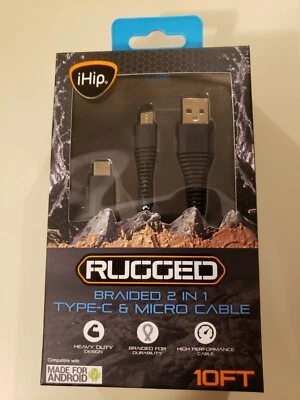 iHip • Rugged Braided 2 IN 1 TYPE-C & Micro USB Cable • 10 FT - Image 1 of 3