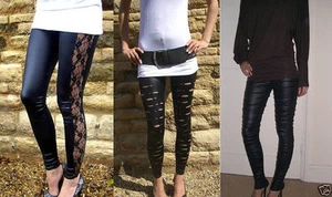 Ankle Length Leggings WET LOOK  FASHION STYLE  BLACK SIZES   20 22 24... 210gsm - Picture 1 of 1
