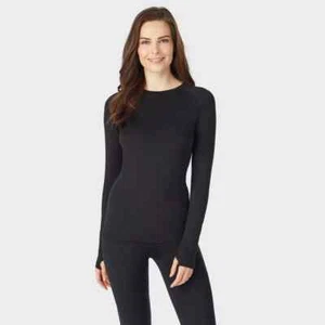 Warm Essentials by Cuddl Duds Women's Active Thermal Crewneck Top - Black Large - Picture 1 of 11