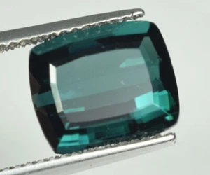 4.55 ct TOP LUSTROUS DEEP BLUE GREEN NATURAL TOURMALINE - Cushion See Vdo !! - Picture 1 of 2