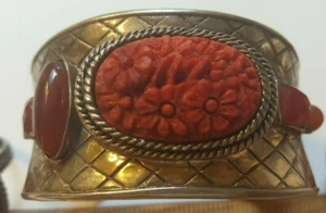 Amy Kahn Russell geschnitzte Camilia Karneol Sterling Manschette WOW! - Bild 1 von 5