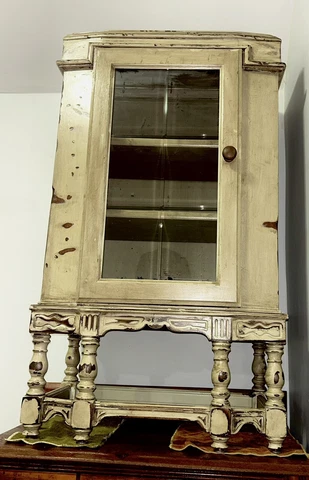 Stunning Painted Antique Cupboard Cabinet Jacobean Glass Door French Shabby Chic Cover