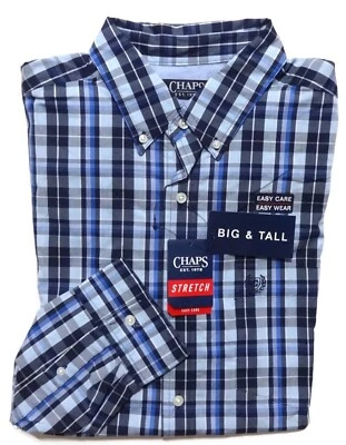 Chaps Mens Shirt Classic Fit Easy Care Button-Down Long Sleeve Blue Big Tall XLT - Image 1 of 3