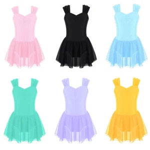 Girls Skirted Leotard Sleeveless Tutu Ballet Latin Dance Dress Costume Dancewear - Picture 1 of 40