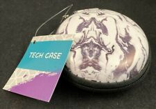 Tech Case - Earbuds Case - Hard Sides - Zipper - Cord Storage - White Marble*