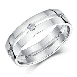 9ct White Gold 0.10ct Wedding Band 6mm Court Shaped Diamond Ring UK Hallmarked - Picture 1 of 6