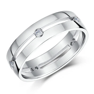 9ct White Gold 0.10ct Wedding Band 6mm Court Shaped Diamond Ring UK Hallmarked - Image 1 of 4