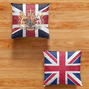 PAIR OF UNION JACK PILLOW CASE SQUARE LINEN UK FLAG CUSHION COVER - HOME DECOR - Picture 1 of 5