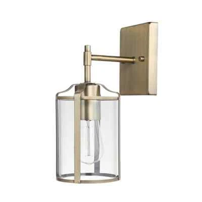 Globe Electric Gretel 1-Light Antique Brass Wall Sconce with Clear Glass Shade - Image 1 of 4