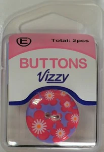 Vizzy Buttons, 2 Hole 23mm, Floral RED, Packet of 2 Buttons, HB5736.52 - Picture 1 of 1