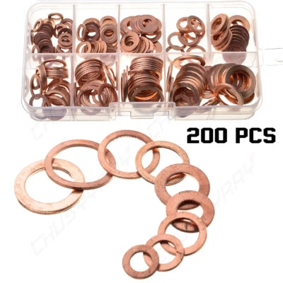 XWQHJW 200Pcs Copper Diesel Injector Washers Fuel Set Seal Rings Assortment Kit NEW
