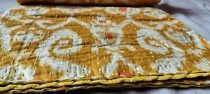 Trapuntino copriletto indiano stampato a blocco a mano misura doppia cotone Kantha - Foto 1 di 11