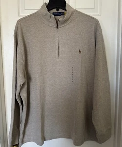 Ralph Lauren Big & Tall Men’s 2X-Big Mesh-Knit Quarter-Zip Sweater Beige - Picture 1 of 15