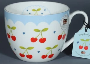 Taza Jumbo de China de Hueso AZUL Y SAUCE CEREZAS ROJAS Y CORAZONES AZULES - Imagen 1 de 4