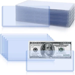 50 Pack Hard Plastic Clear Money Holder, 6.8" X 2.9" PVC Transparent Bill Money - Picture 1 of 12
