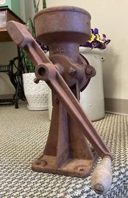 Antique Cast Iron Coffee Grinder Vintage Corn Grain Mill Red Wood Hand Crank - Image 1 of 4