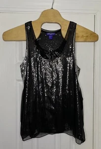 Jimmy Choo For H&M Women’s Sleeveless Sequin Top With Silk Overlay Black 8 - Picture 1 of 7