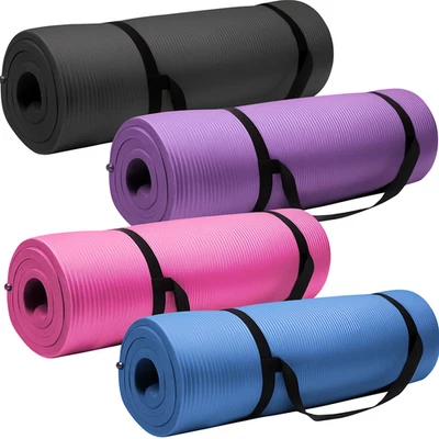 Yoga Mat 15mm Thick Non Slip NBR Exercise Gym Workout Fitness Pilates Home Strap - Image 1 of 4